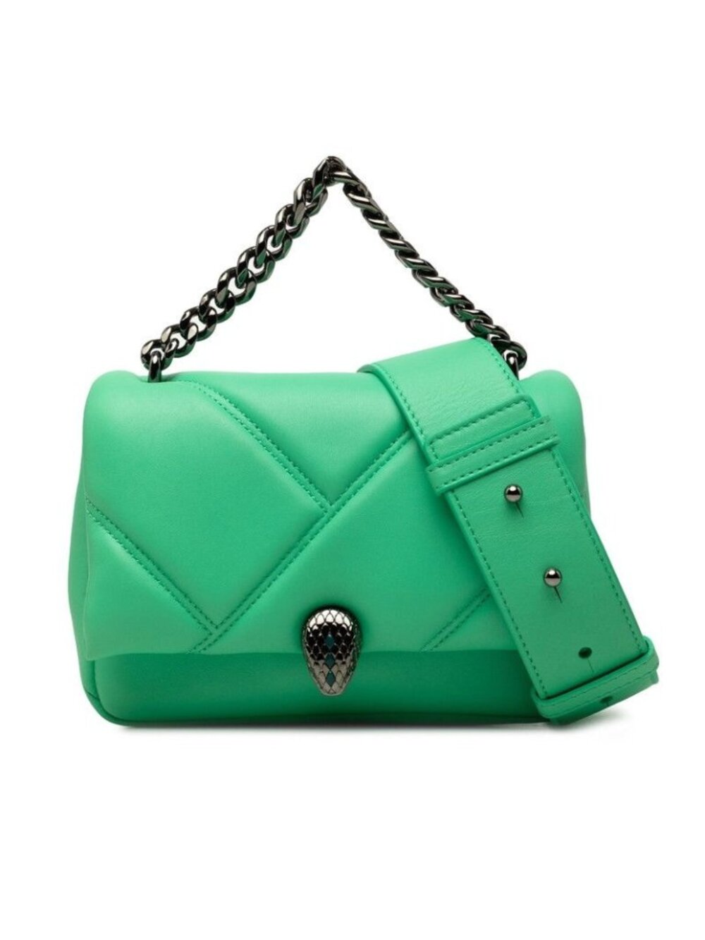 Bvlgari Serpenti Cabochon Chain Shoulder Bag Crossbody 2-Way Green Leather